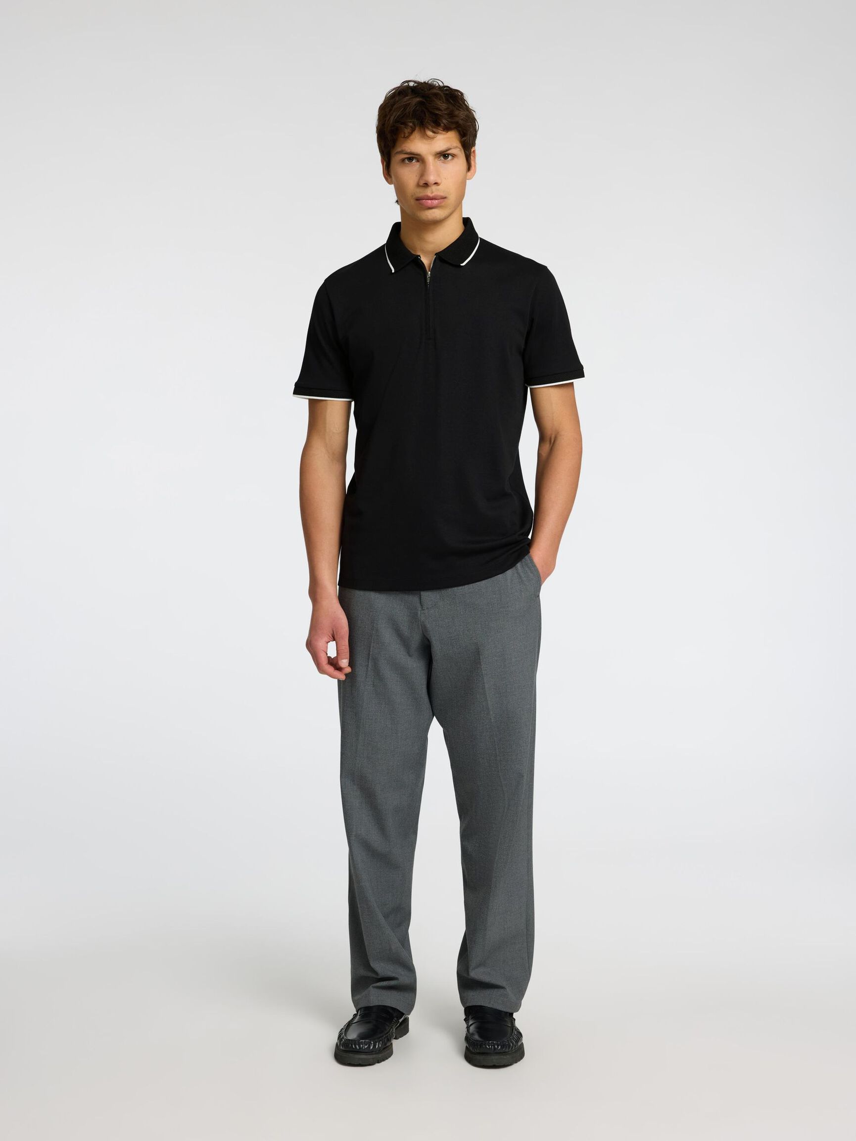 SHORT SLEEVED POLO SHIRT, Black, highres