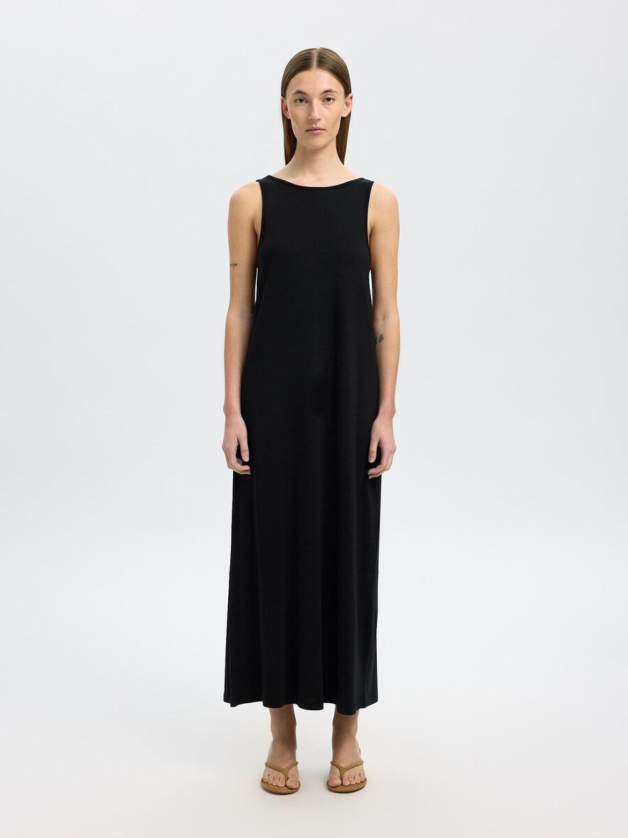 Selected COTTON BLEND SLEEVELESS MAXI DRESS, Black, highres - 16097851_Black_003.jpg