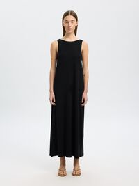 ÄRMELLOSES BAUMWOLLMIX MAXIKLEID, Black, highres