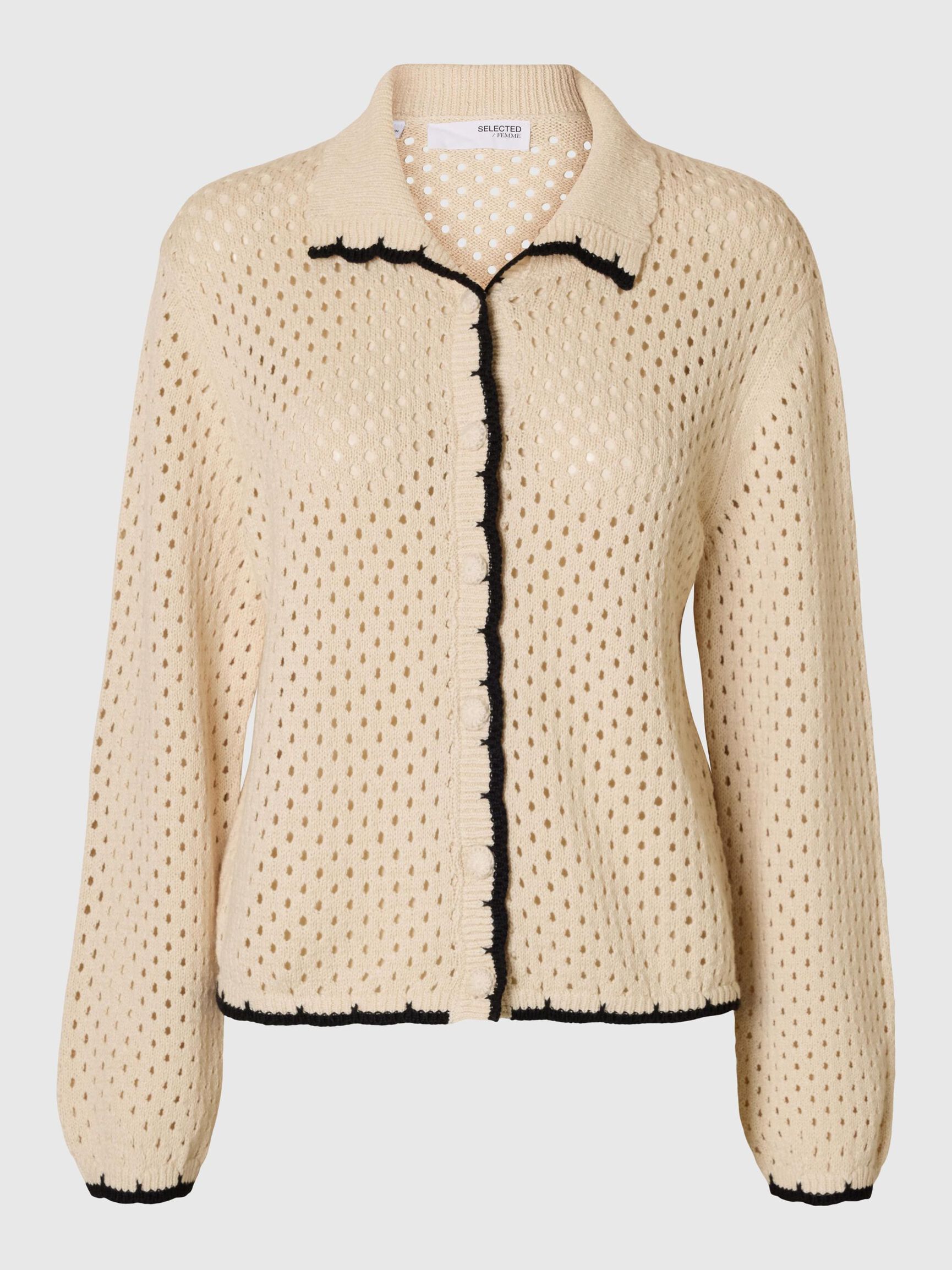 LONG SLEEVED KNITTED CARDIGAN, Birch, highres