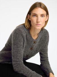 WOOL BLEND KNITTED CARDIGAN, Medium Grey Melange, highres