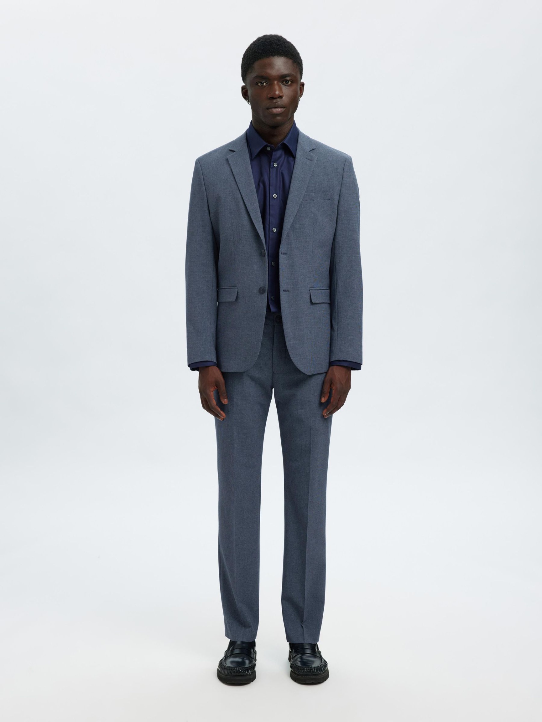 VISCOSE BLEND SLIM FIT SUIT TROUSERS, Dark Blue, highres