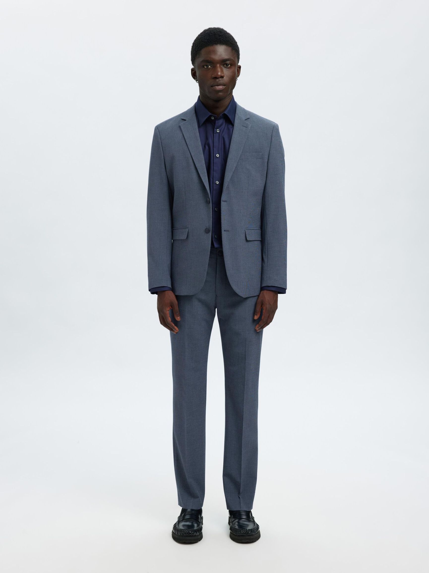 VISCOSE BLEND SLIM FIT SUIT TROUSERS, Dark Blue, highres