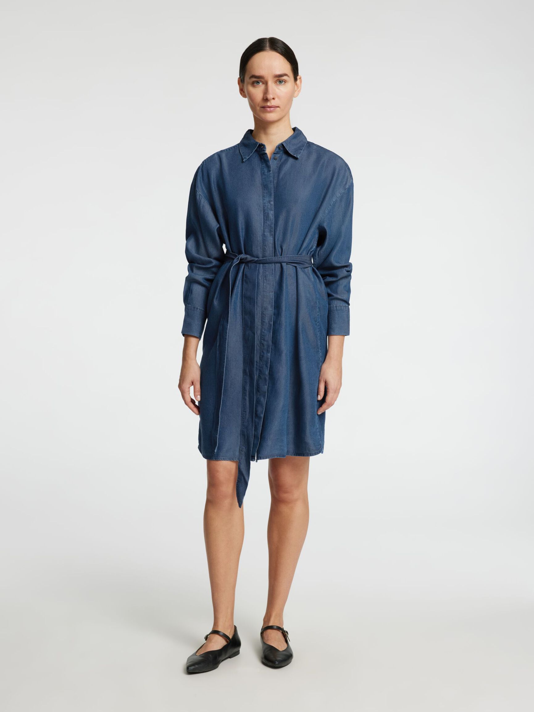 CHAMBRAY SHIRT DRESS, Dark Blue, highres