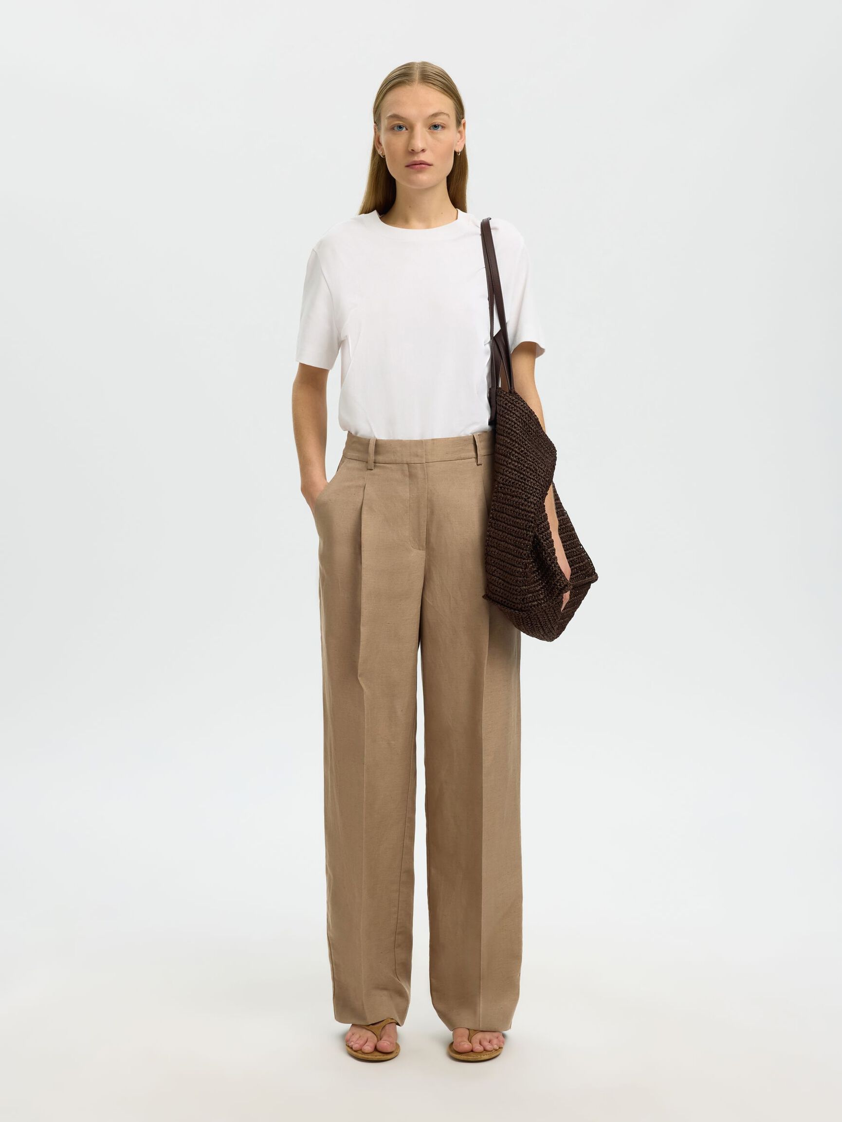 LINEN BLEND TROUSERS, White Pepper, highres