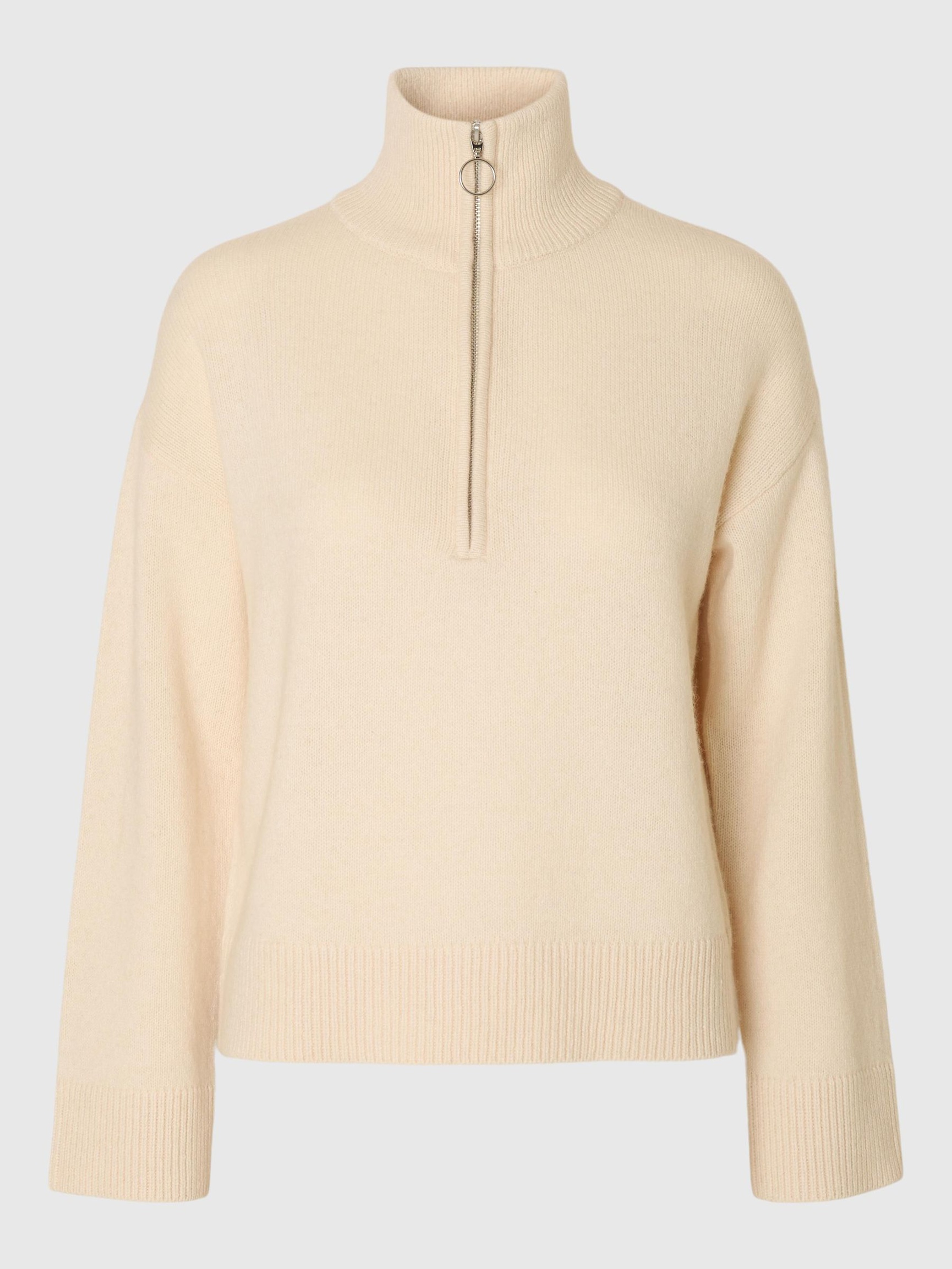 WOOL BLEND HALF-ZIP JUMPER, Birch, highres