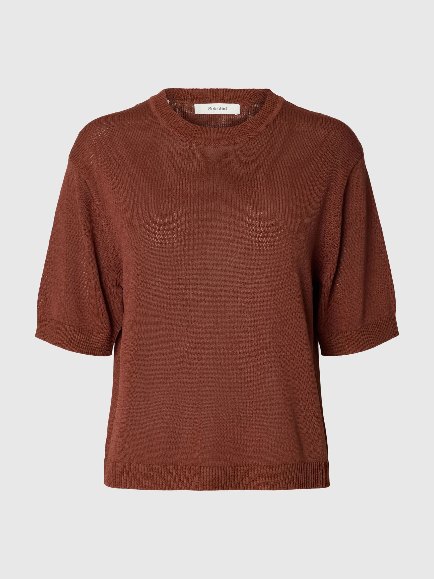 VISCOSE BLEND KNITTED TOP, Cherry Mahogany, highres
