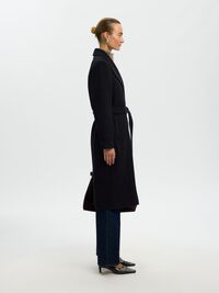 WOOL BLEND LONG COAT, Black, highres