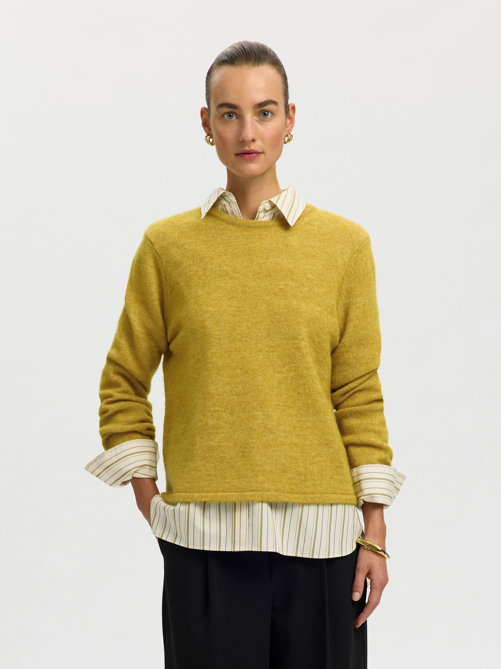 WOOL BLEND KNITTED PULLOVER, Avocado Oil, highres