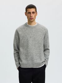WAFFLE KNIT JUMPER, Light Grey Melange, highres