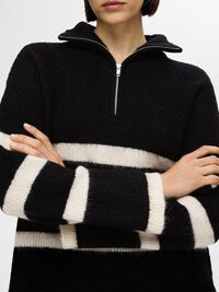 EN LAINE MÉLANGÉE À FERMETURE ÉCLAIR PULLOVER, Black, highres