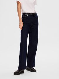 HØJTALJEDE WIDE FIT JEANS, Dark Blue Denim, highres