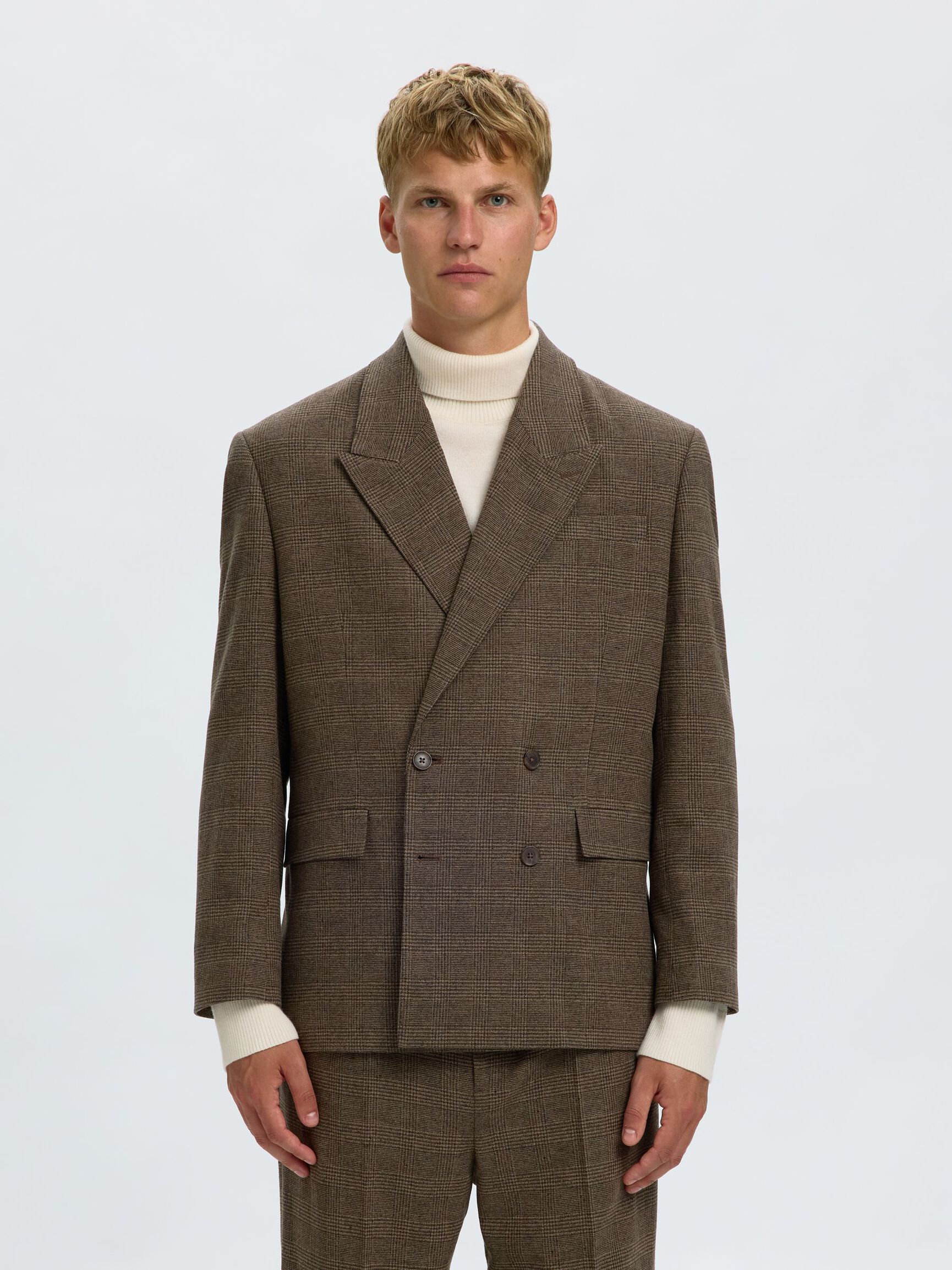 RELAXED FIT WOLLGEMISCH ZWEIREIHIGER BLAZER, Medium Brown Melange, highres
