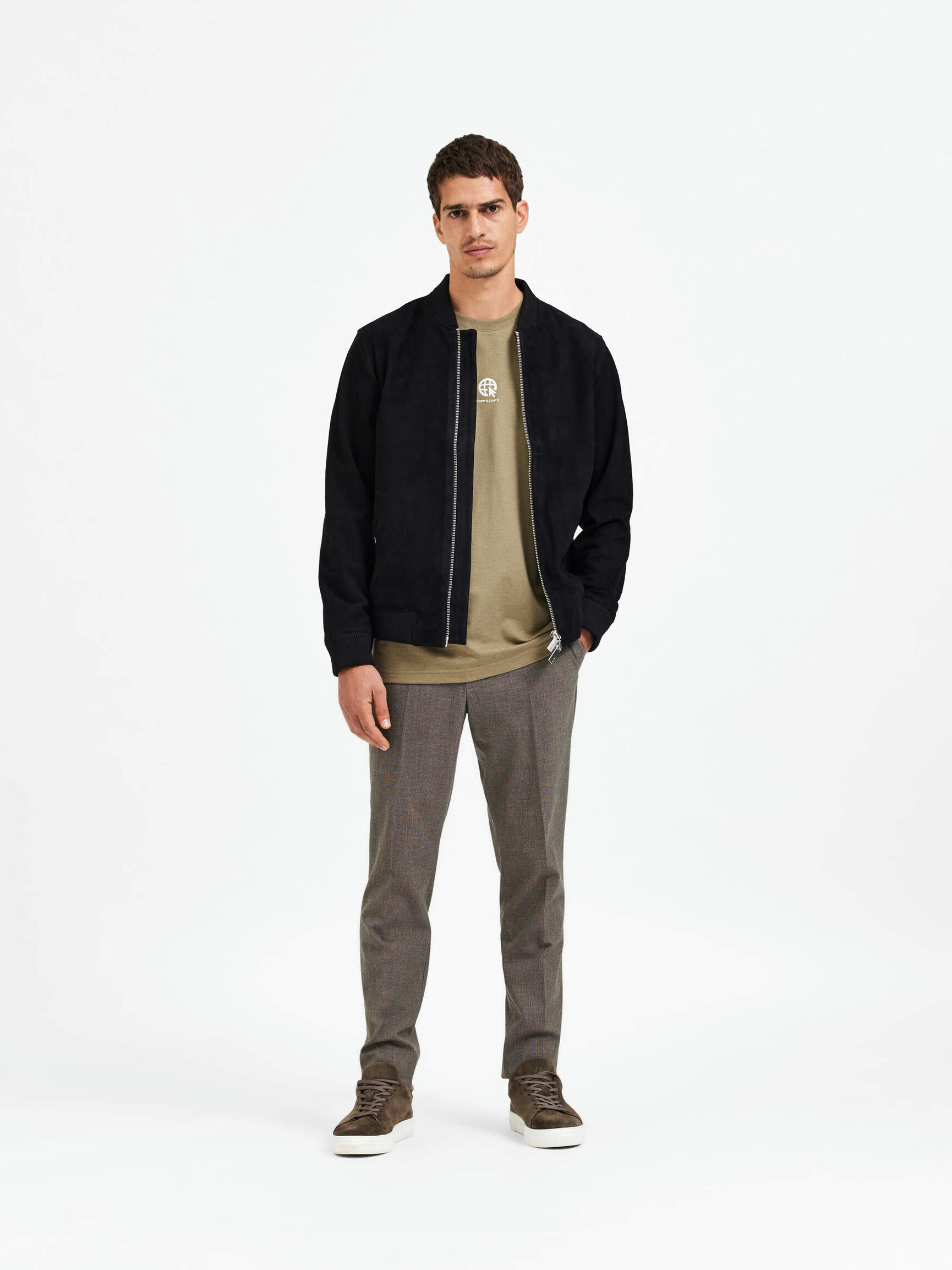 SUEDE BOMBER JACKET, Black, highres