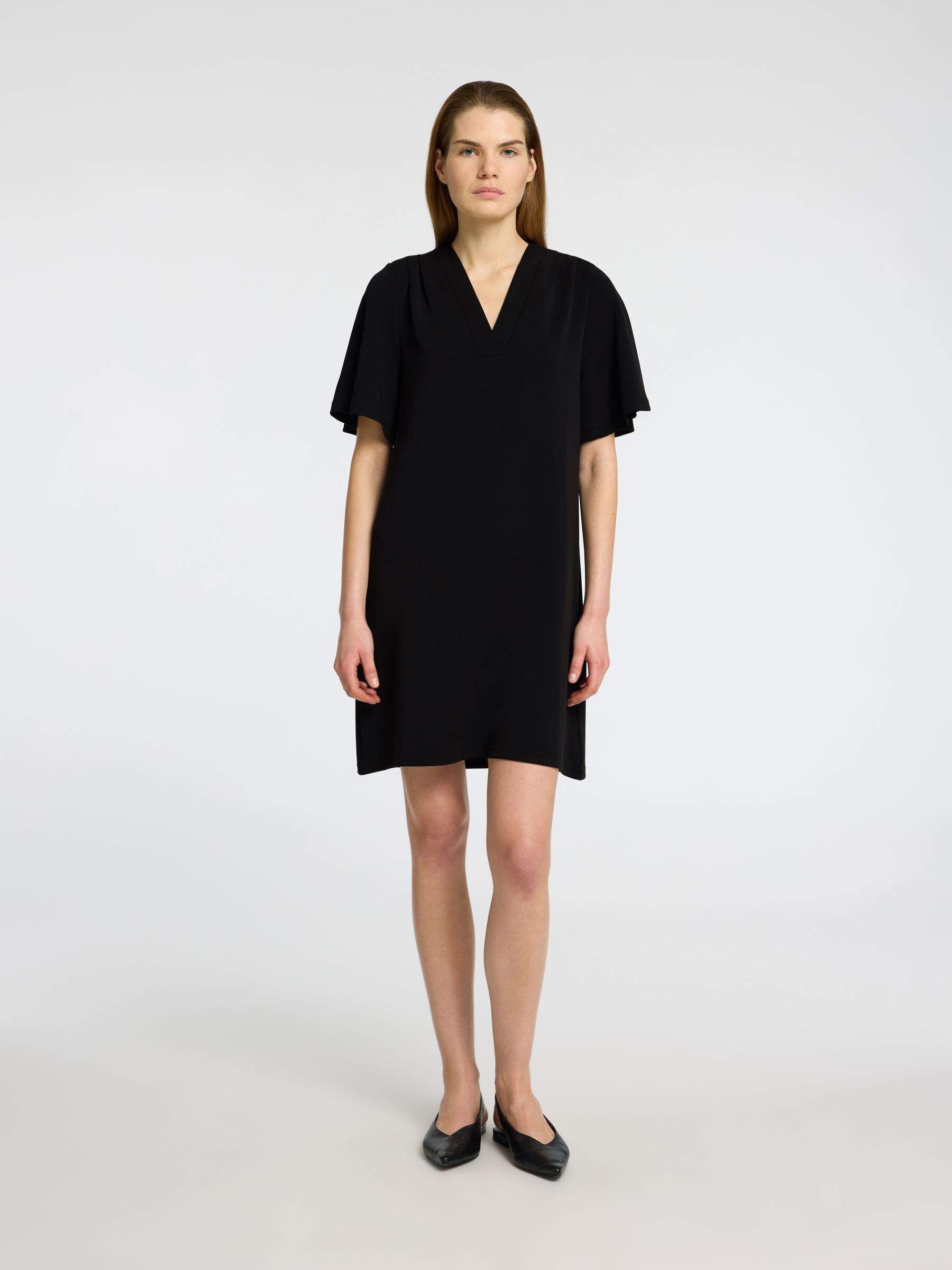 SHORT V-NECK DRESS, Black, highres