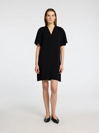 SHORT V-NECK DRESS, Black, highres