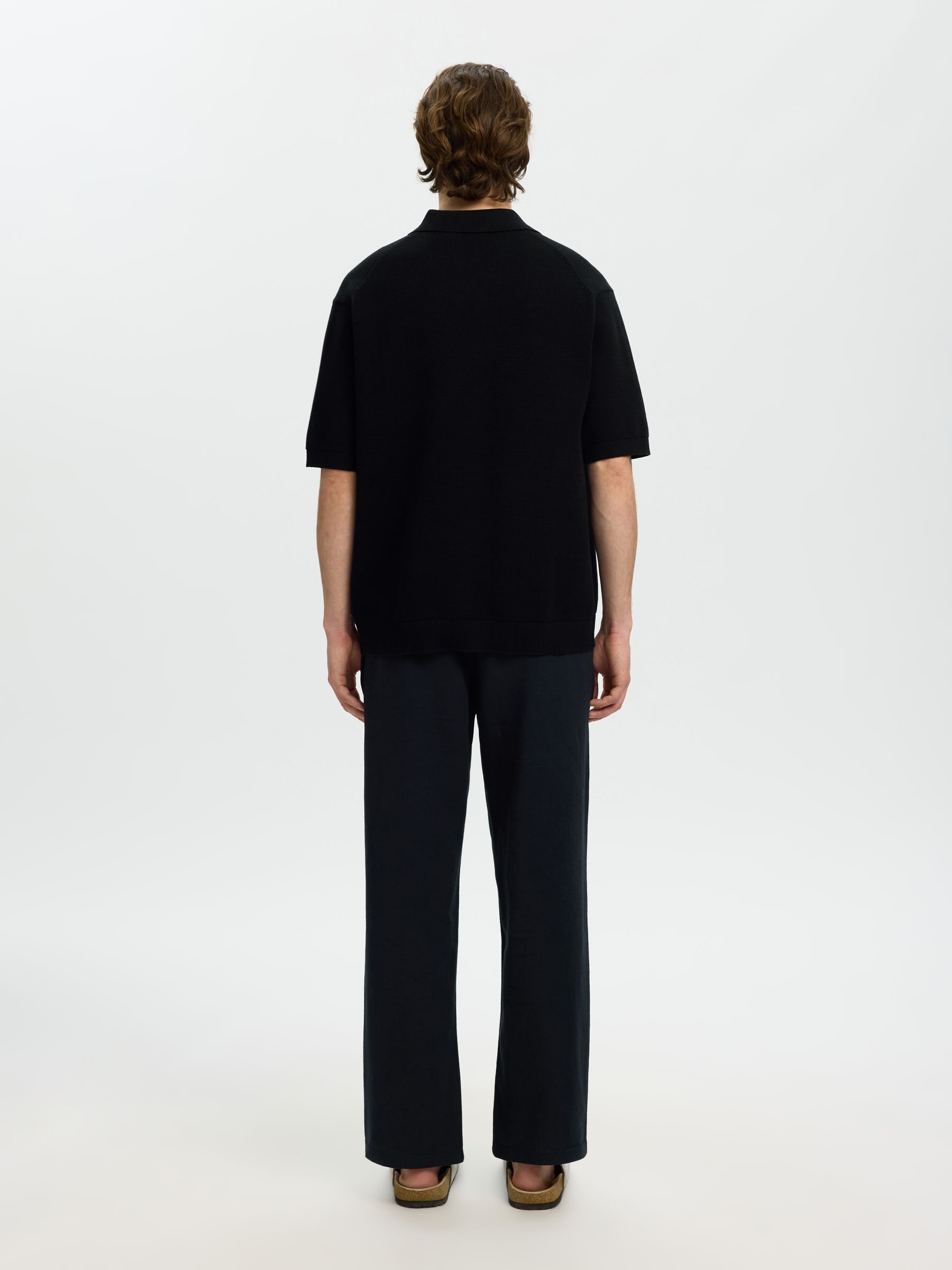 RELAXED FIT POLOHEMD AUS STRICK, Black, highres