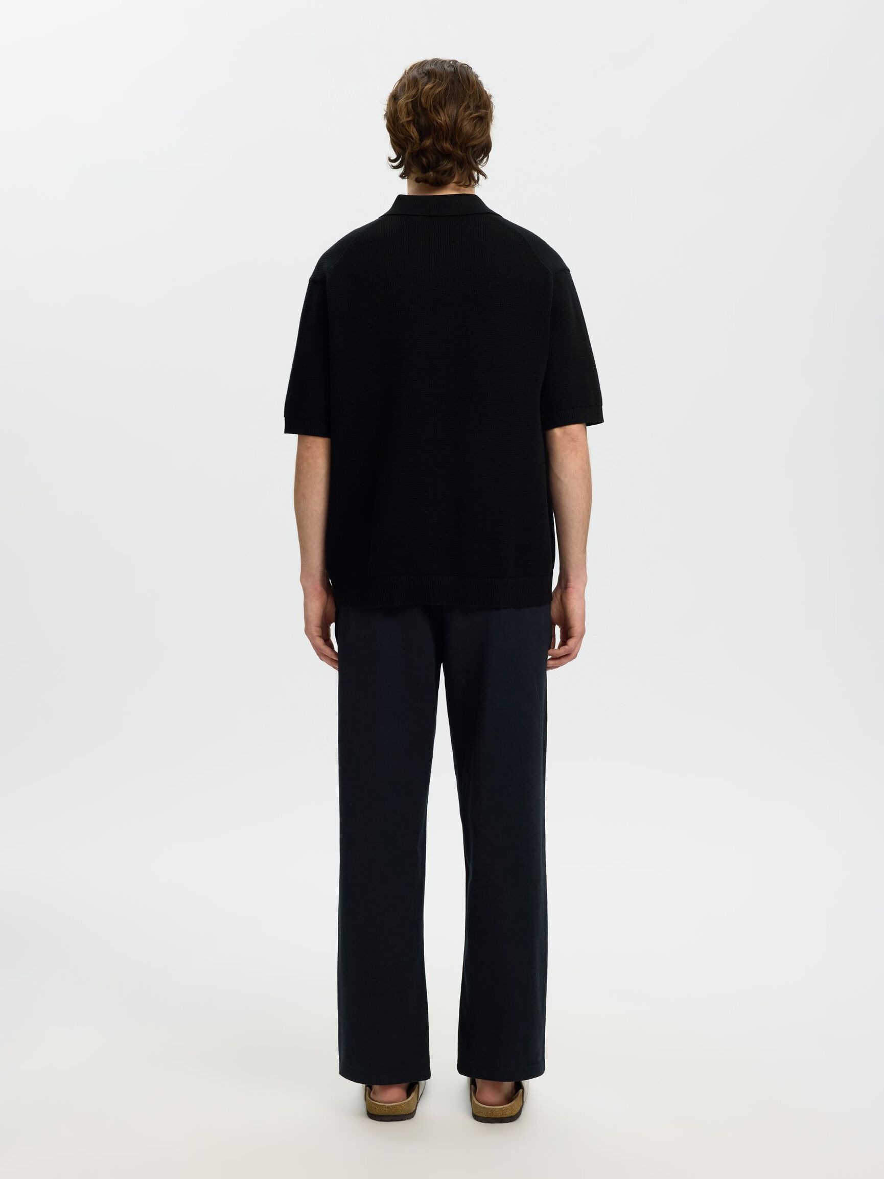 RELAXED FIT POLOHEMD AUS STRICK, Black, highres