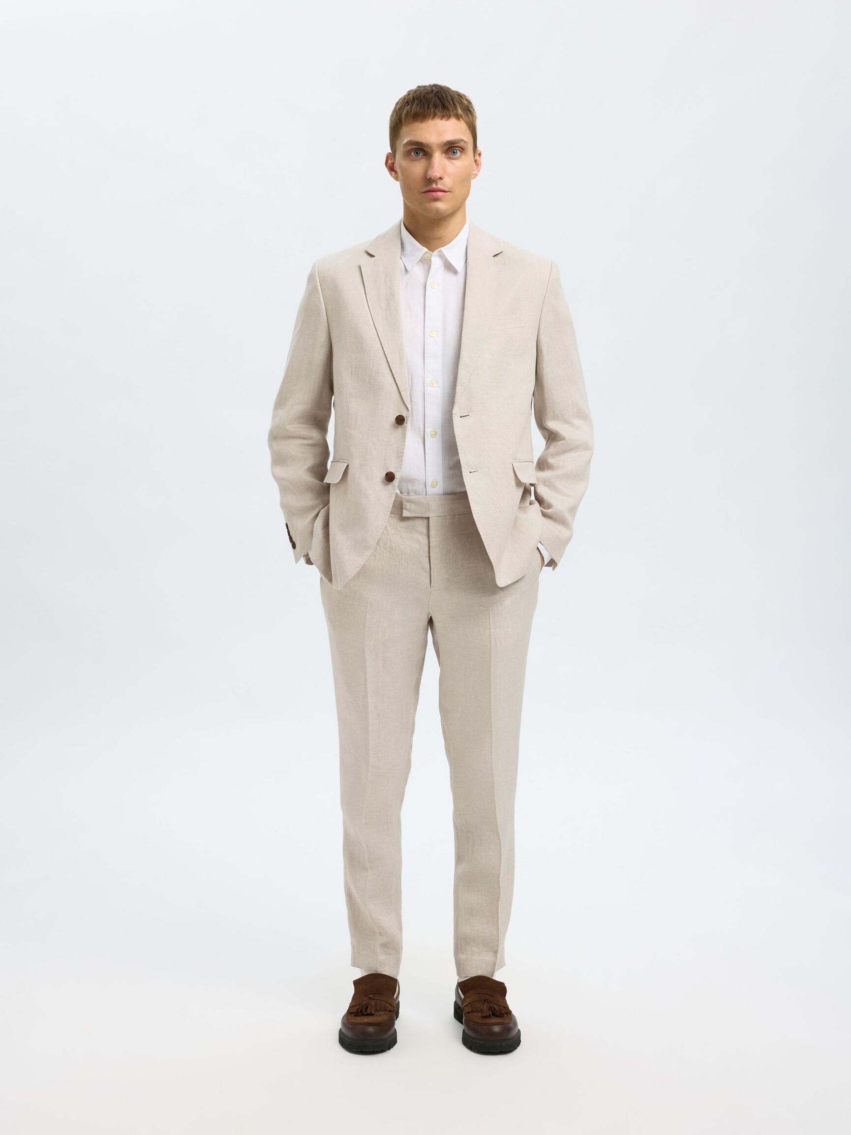 100% LINEN BLAZER, Sand, highres
