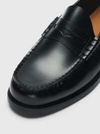 LEATHER LOAFERS, Black, highres