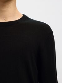 100% MERINO WOOL CREWNECK JUMPER, Black, highres