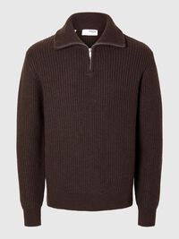 WOLLGEMISCH STRICK HALF-ZIP PULLOVER, Chocolate Torte, highres