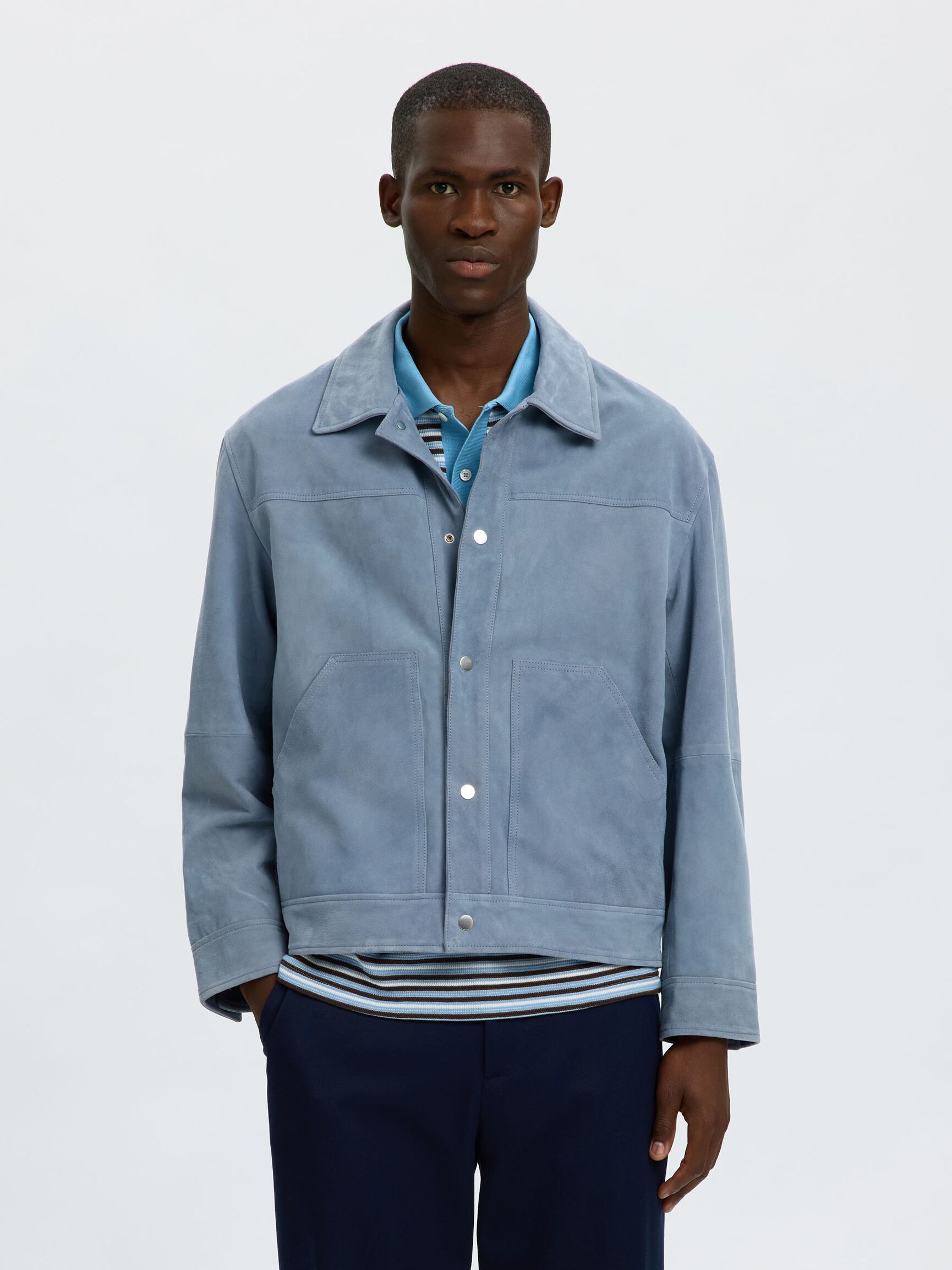 SUEDE JACKET, Blue Mirage, highres