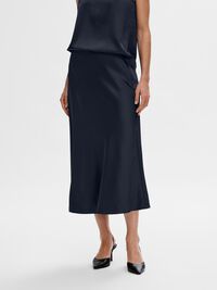 SATIJN MIDDELLANGE ROK, Dark Sapphire, highres