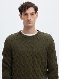 CABLE KNIT CREWNECK JUMPER, Forest Night, highres