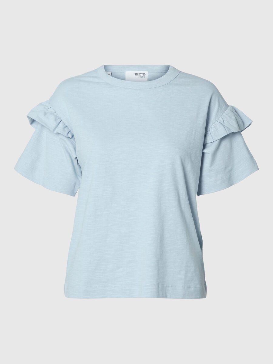 Selected KATOEN RUCHES T-SHIRT, Cashmere Blue, highres - 16079837_CashmereBlue_001.jpg
