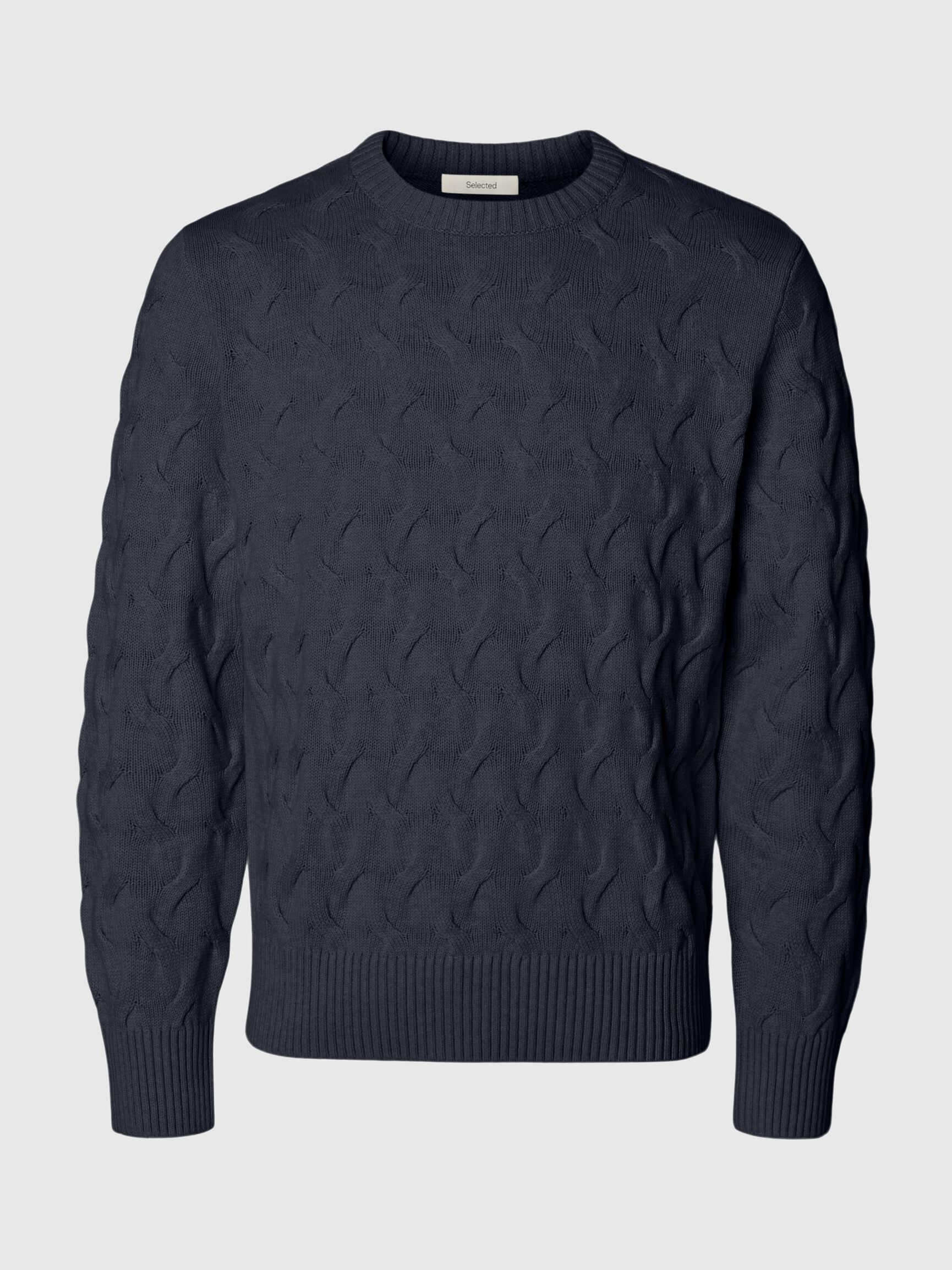 CABLE KNIT CREWNECK JUMPER, Sky Captain, highres