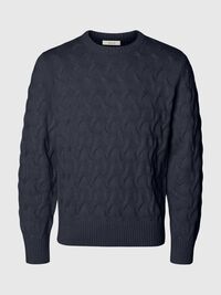 CABLE KNIT CREWNECK JUMPER, Sky Captain, highres