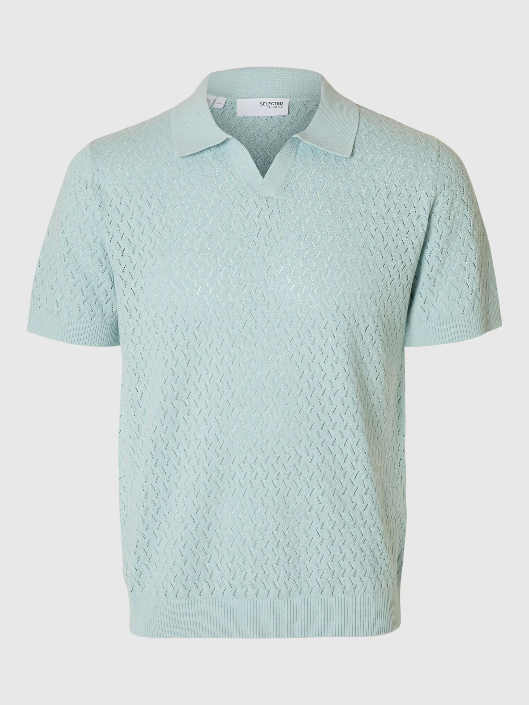 CROCHET STYLE KNITTED POLO SHIRT, Winter Sky, highres