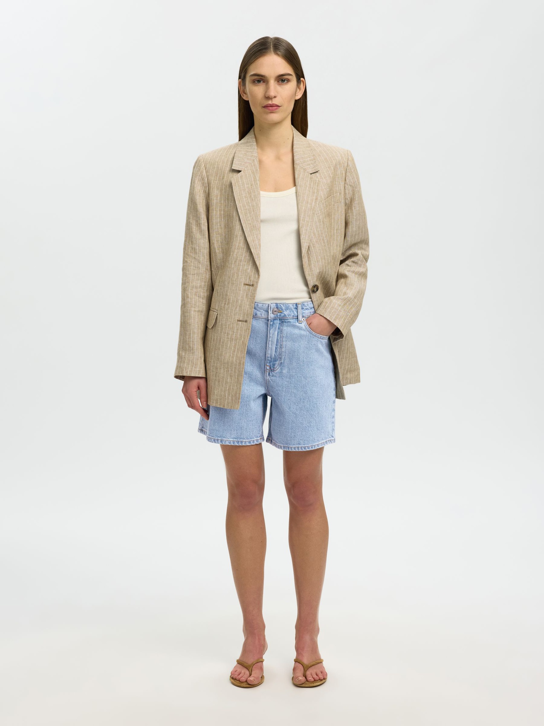 HIGH-WAISTED DENIM SHORTS, Light Blue Denim, highres