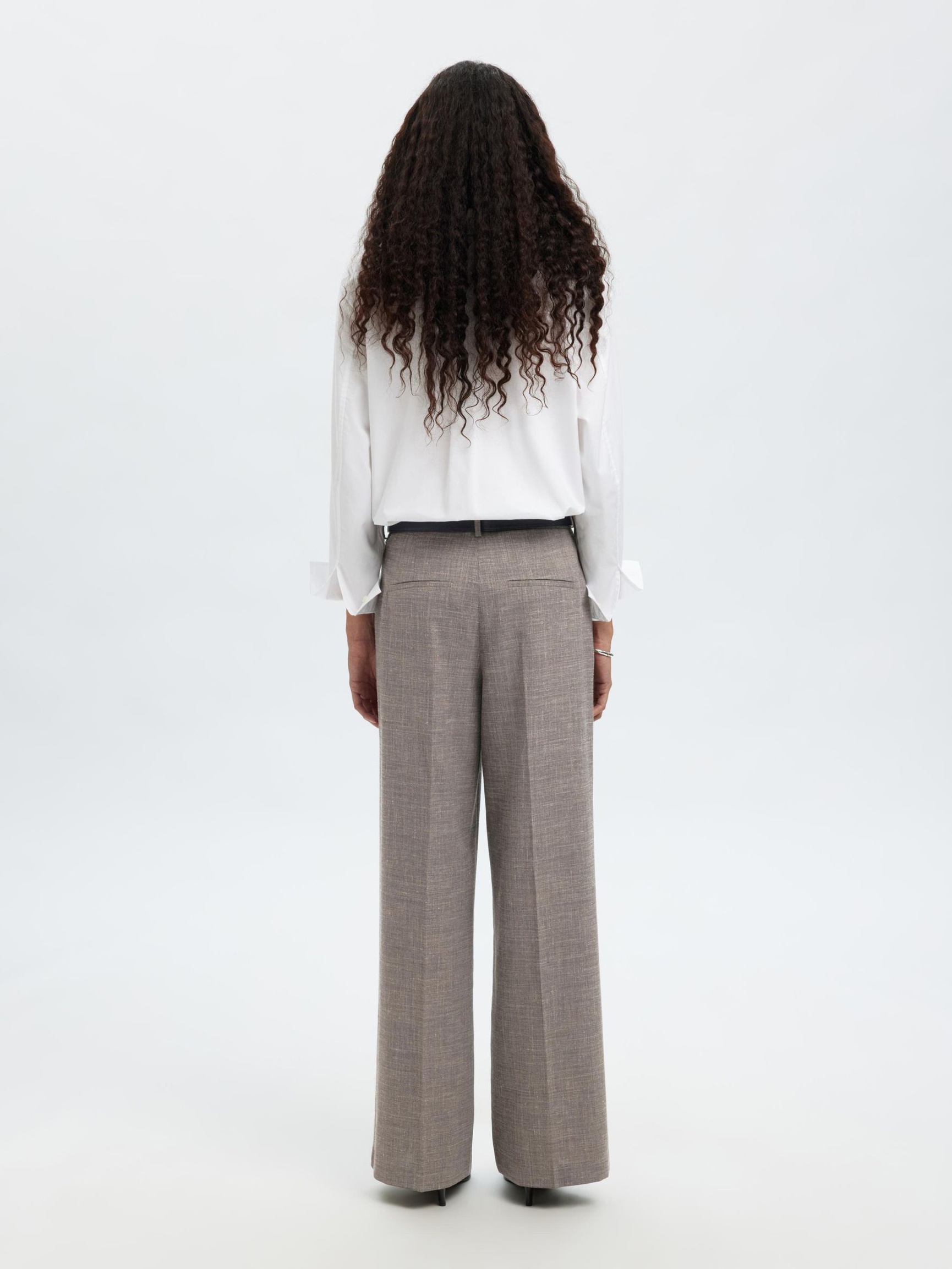 TAILORED WIDE-LEG TROUSERS, Dark Sand Melange, highres