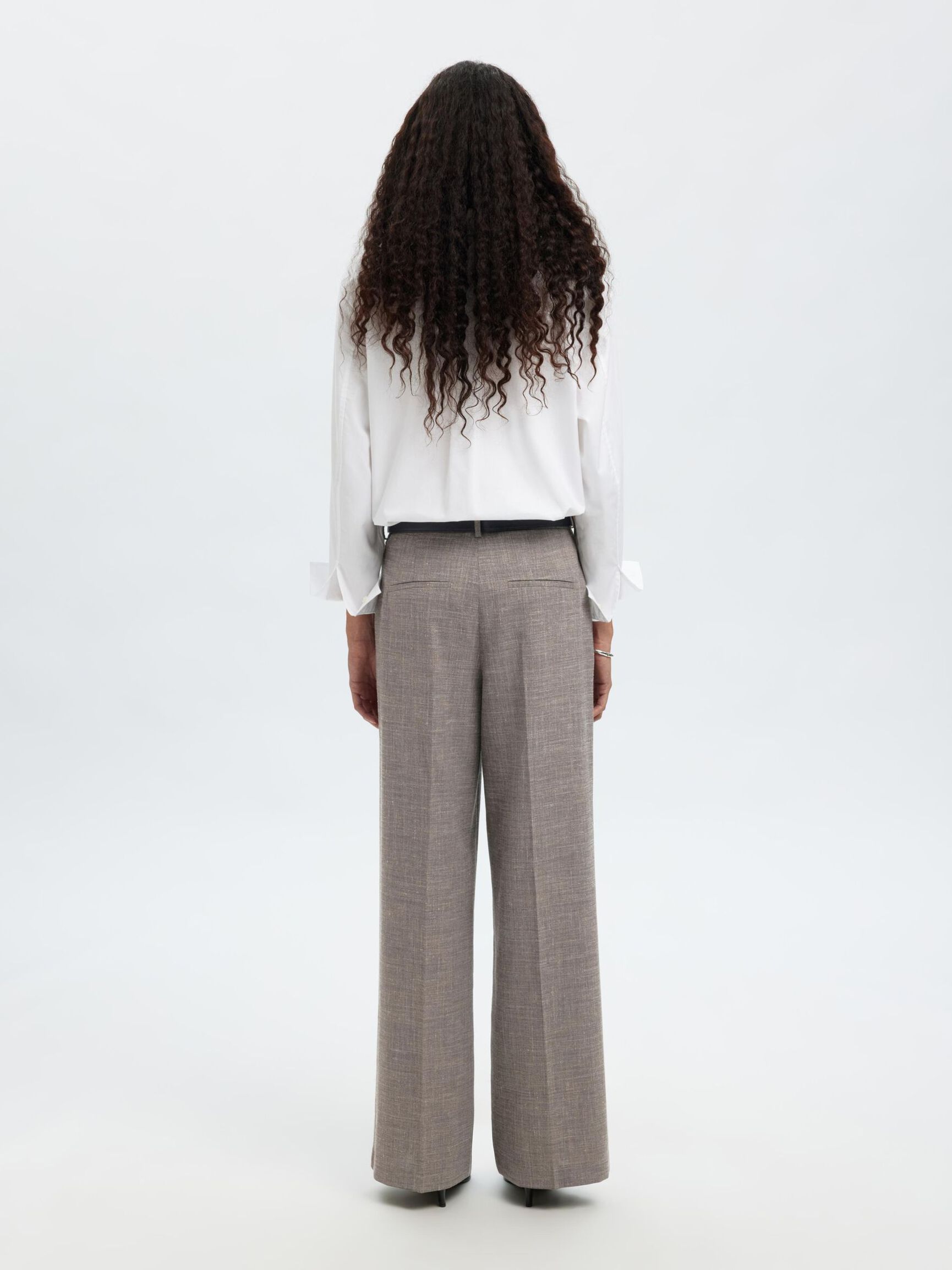 TAILORED WIDE-LEG TROUSERS, Dark Sand Melange, highres