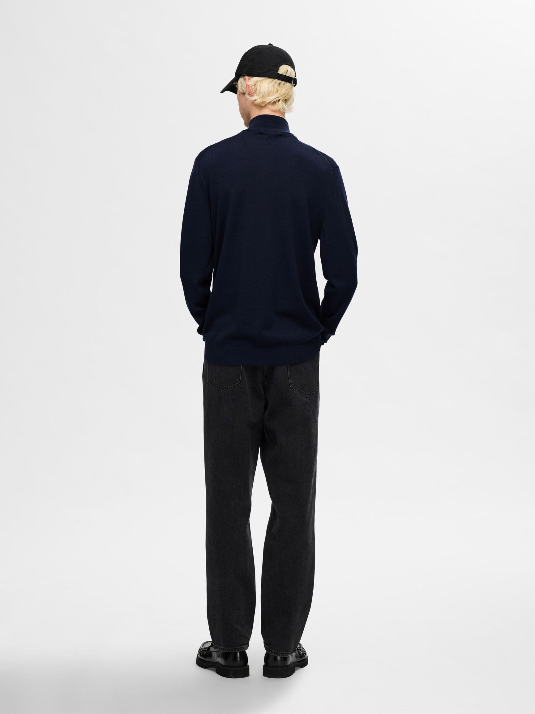 100% MERINO WOOL HALF-ZIP JUMPER, Navy Blazer, highres
