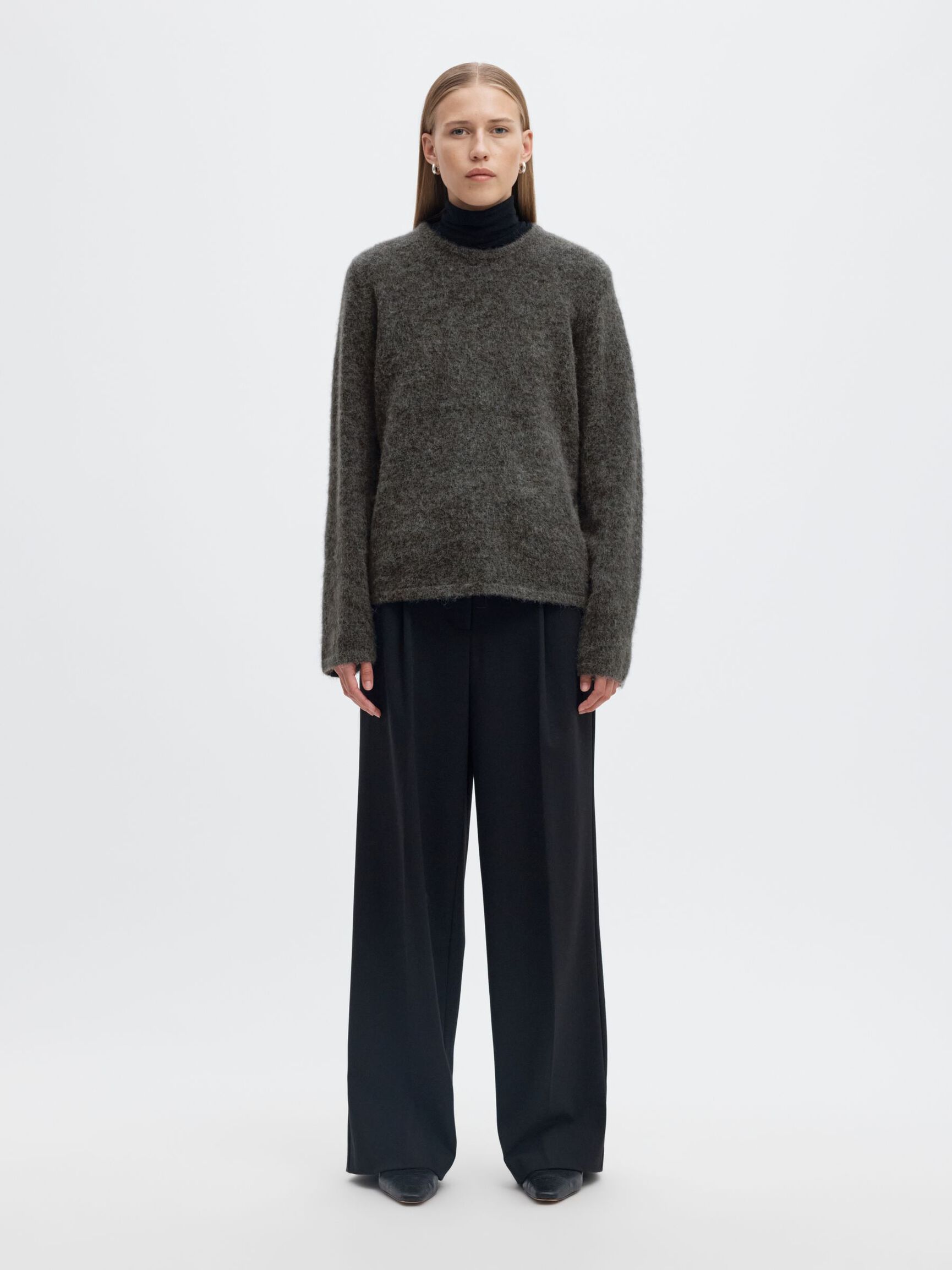 WOOL BLEND KNITTED JUMPER, Medium Grey Melange, highres