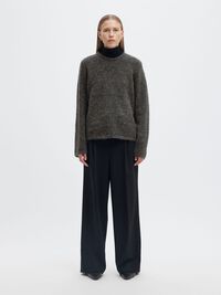 WOOL BLEND KNITTED JUMPER, Medium Grey Melange, highres