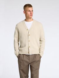 RELAXED FIT WOOL BLEND CARDIGAN, Oatmeal, highres