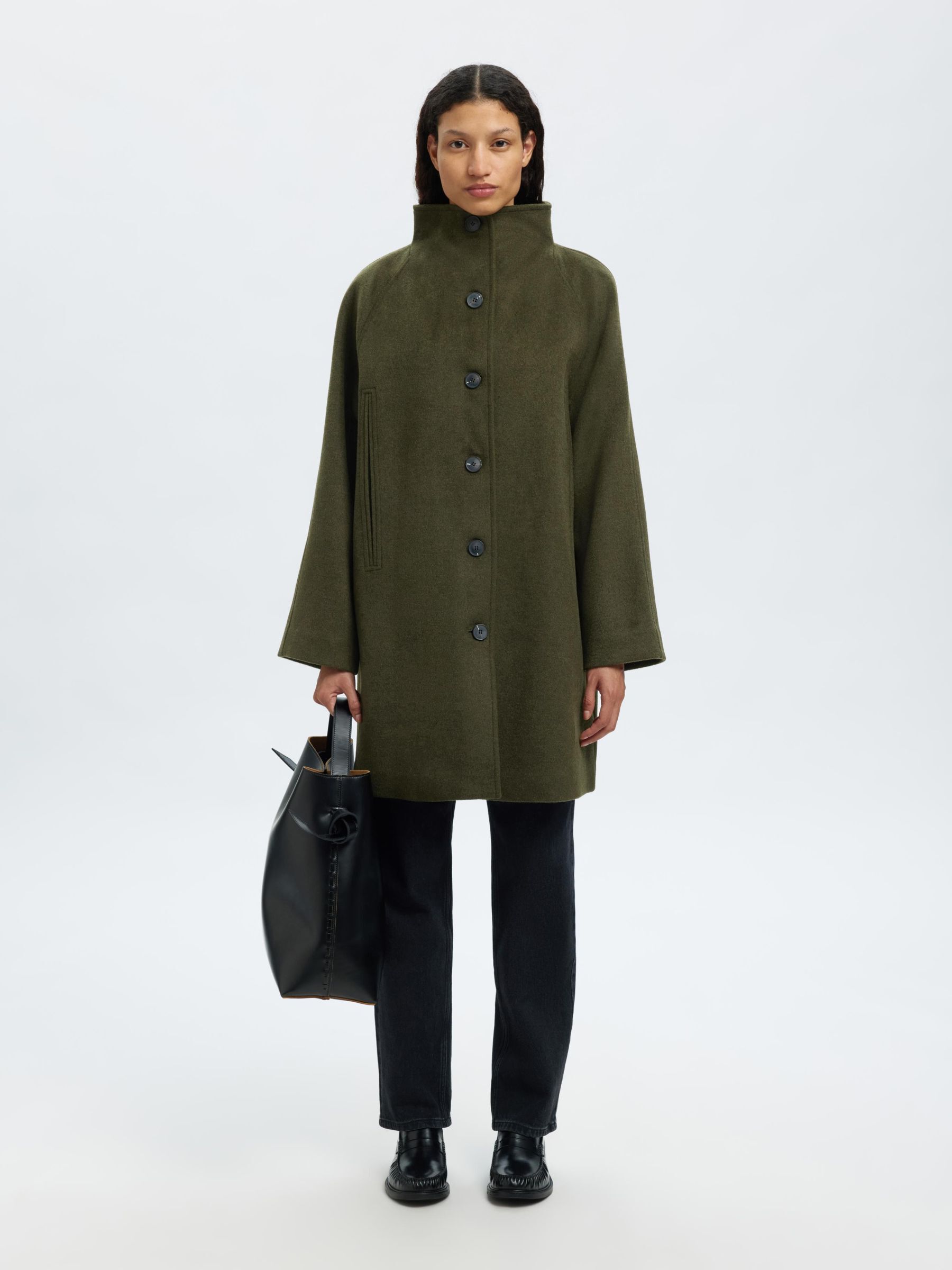 WOOL BLEND COAT, Ivy Green, highres
