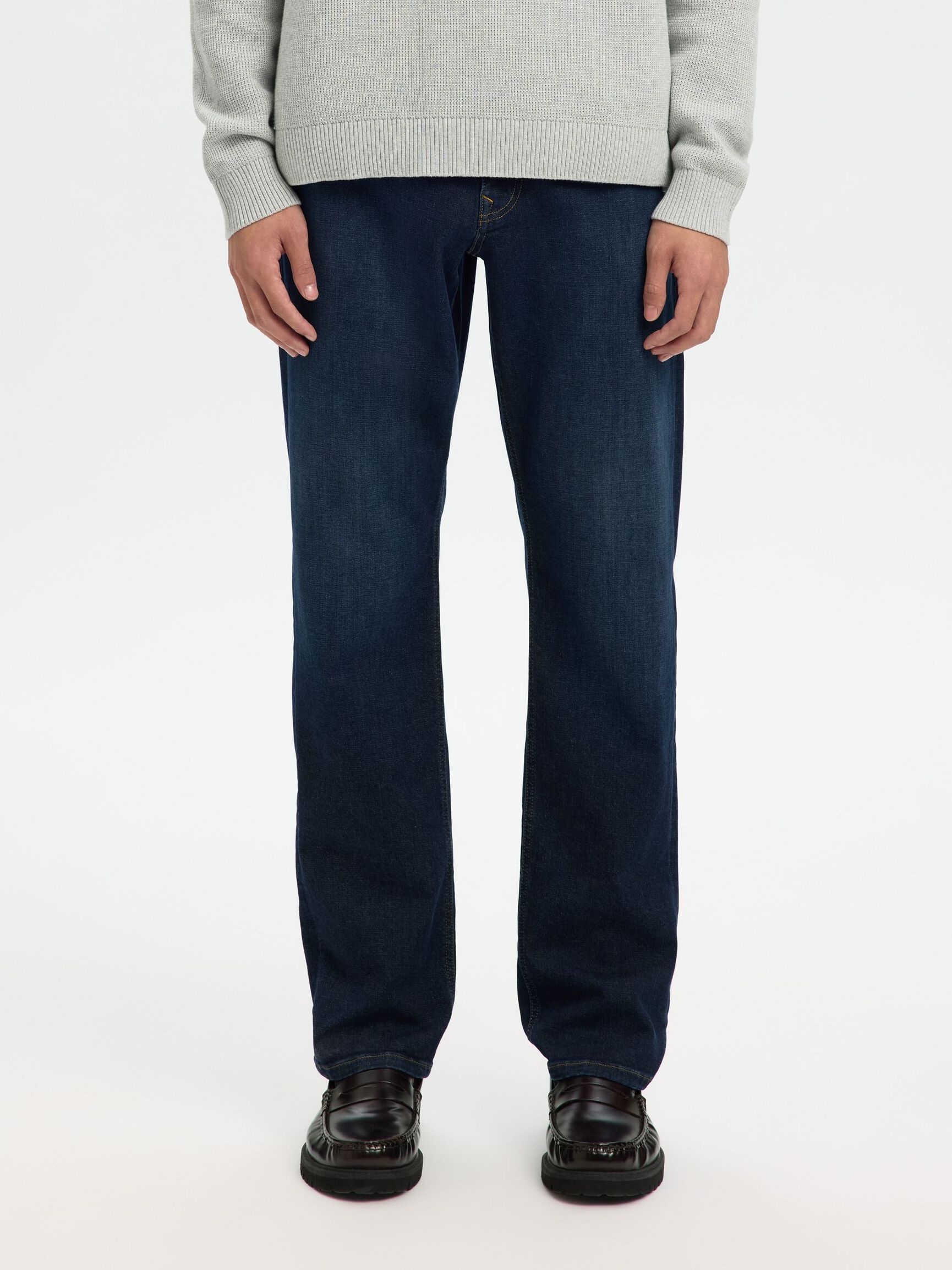 196 FLEX STRAIGHT FIT JEANS, Dark Blue Denim, highres
