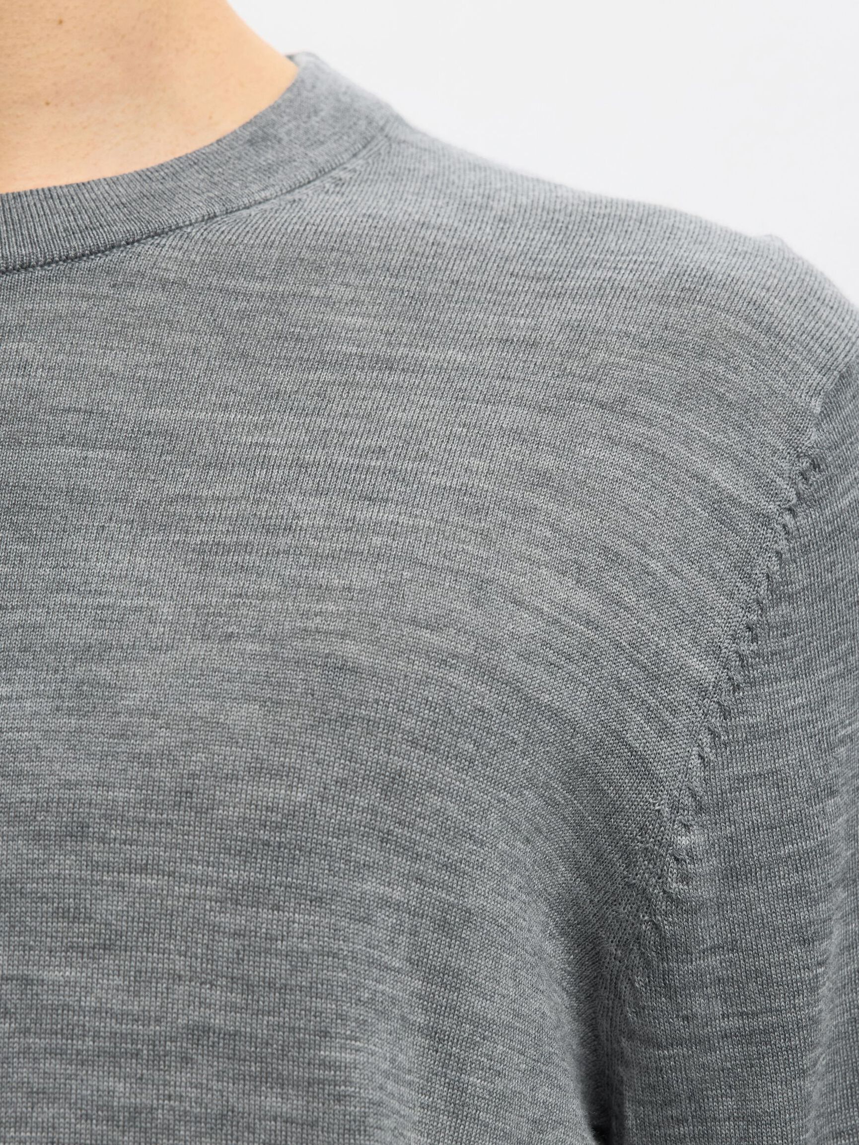100% MERINO WOOL CREWNECK JUMPER, Medium Grey Melange, highres