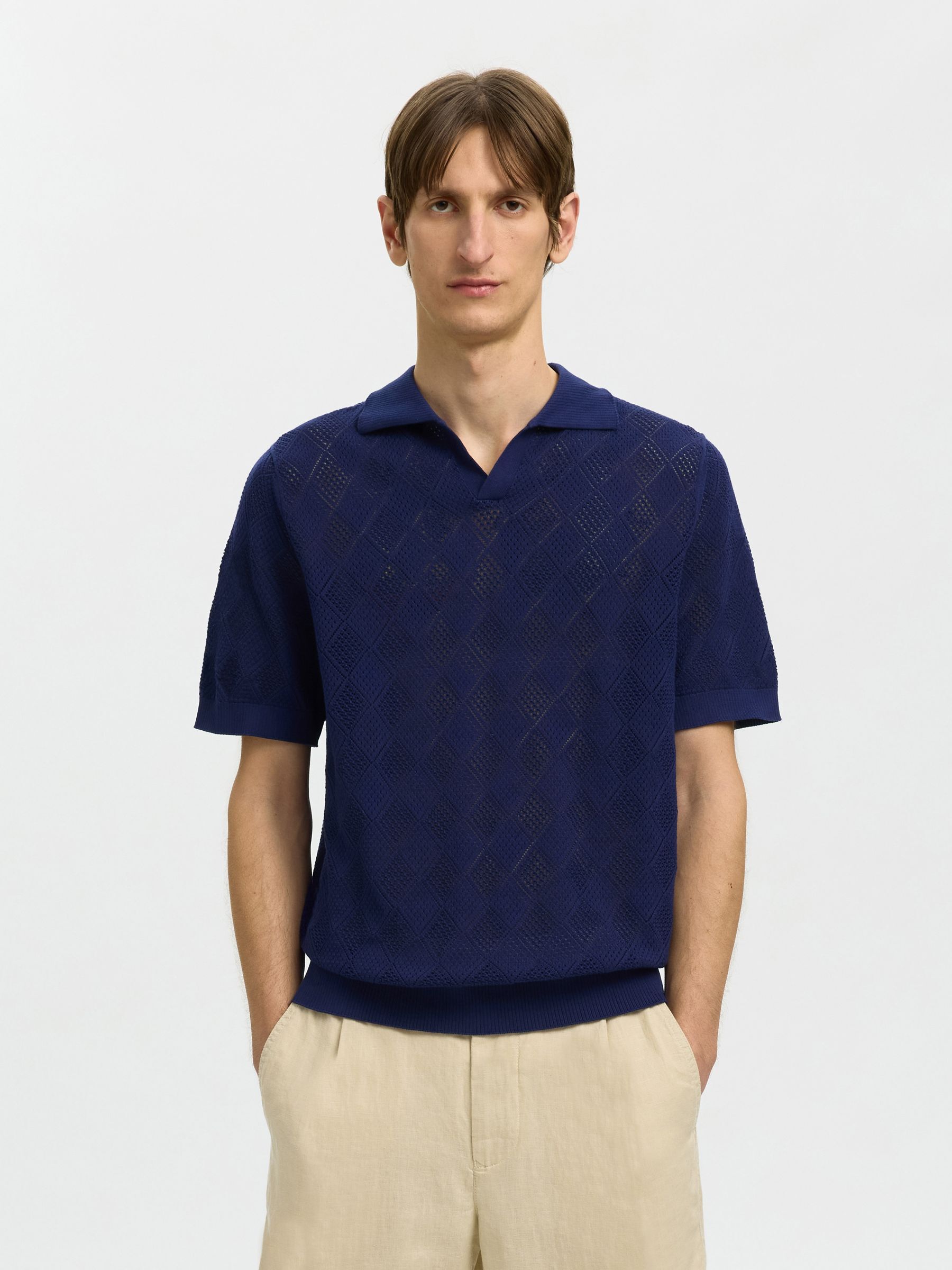SHORT SLEEVED KNITTED POLO SHIRT, Ocean Cavern, highres