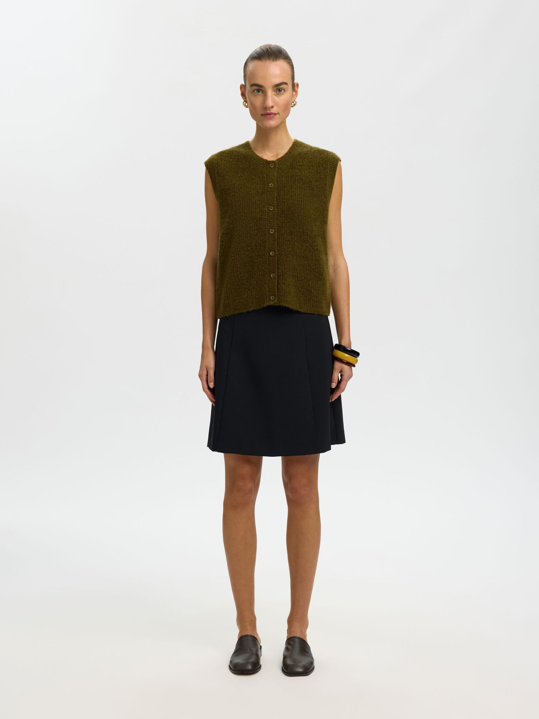 WOOL BLEND  WAISTCOAT, Fir Green, highres