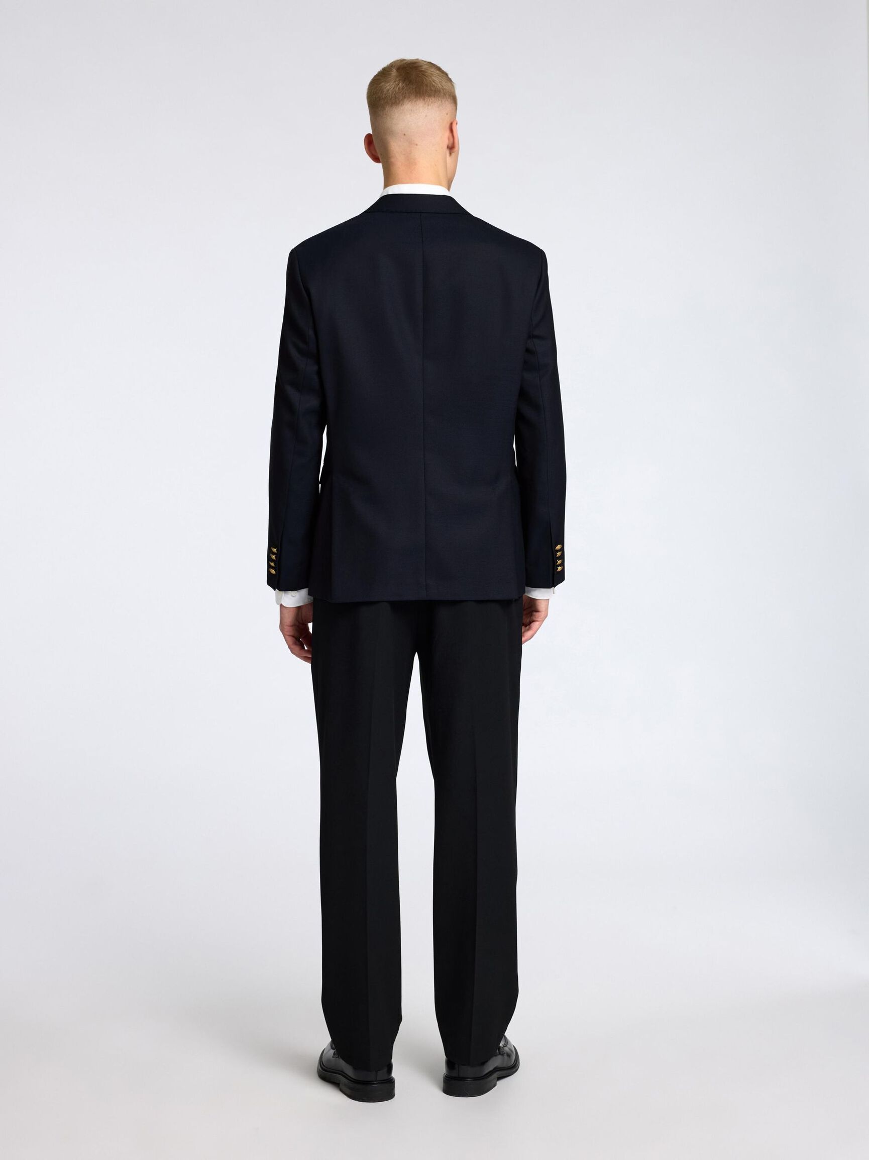 DOUBLE BREASTED WOOL BLEND  BLAZER, Dark Navy, highres