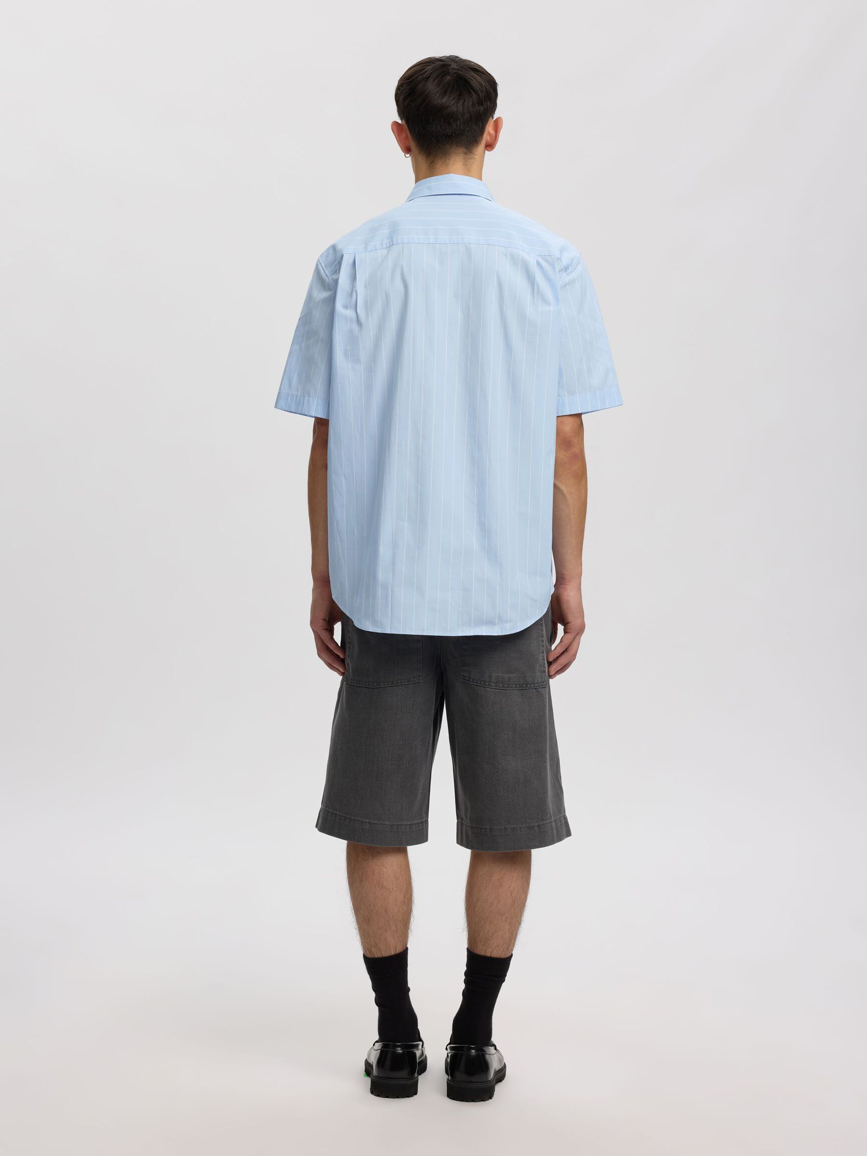 STRIBET KORTÆRMET SKJORTE, Cashmere Blue, highres