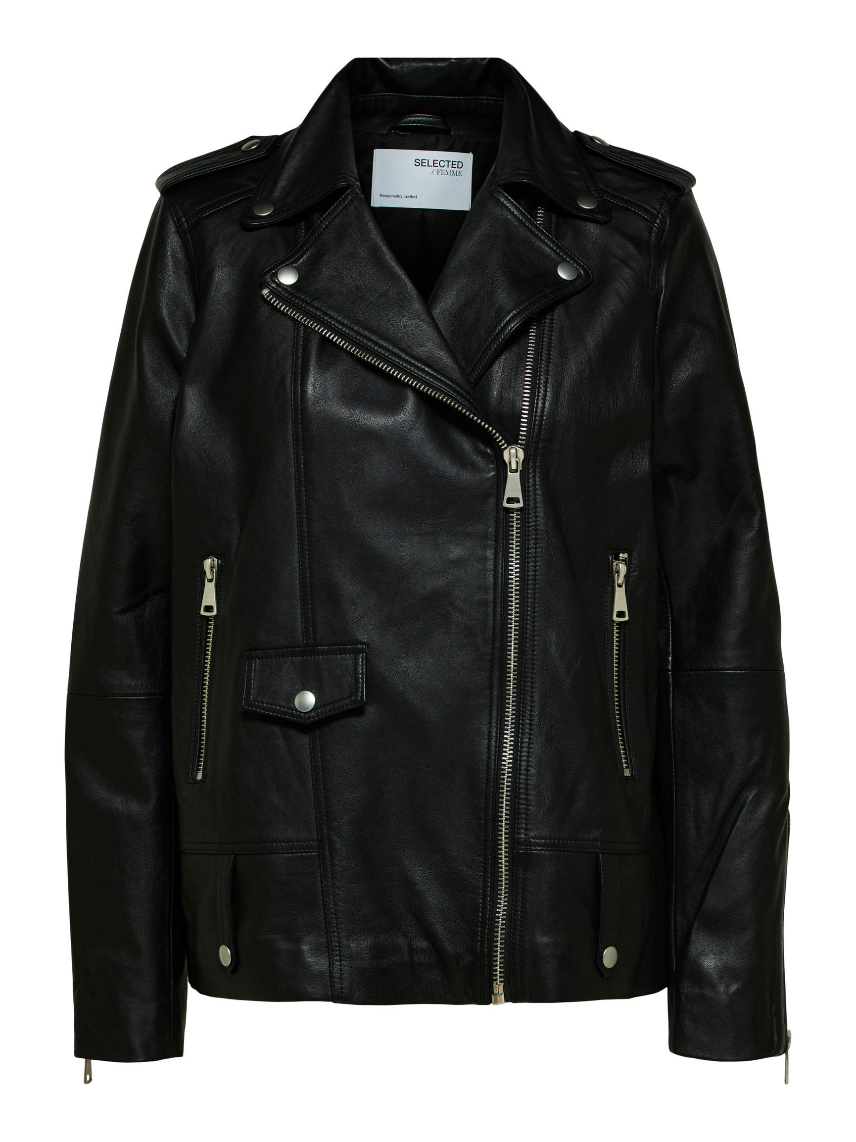 OVERSIZE CHAQUETA DE PIEL, Black, highres