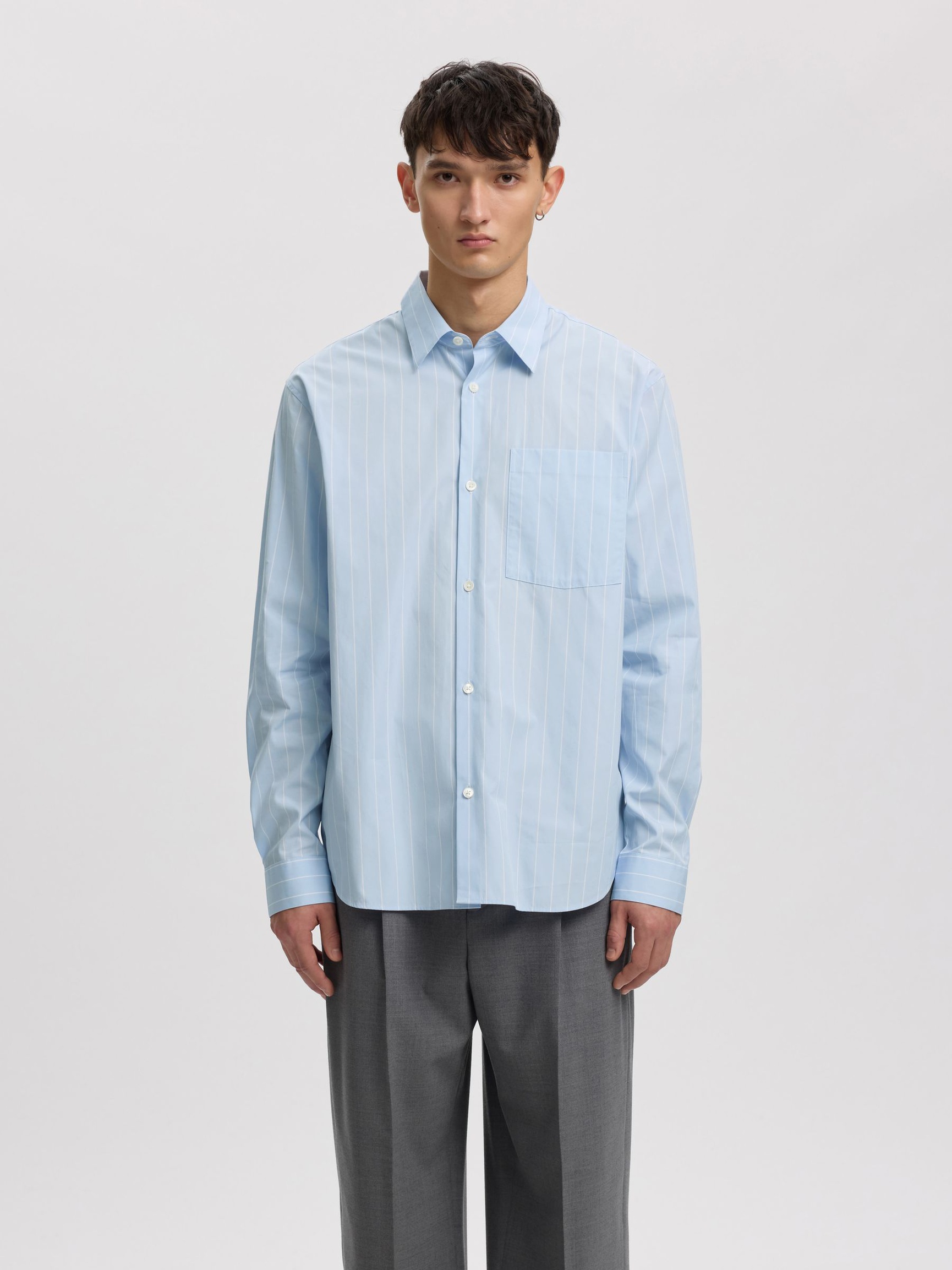 RELAXED FIT GESTREEPTE BLOUSE, Cashmere Blue, highres