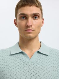 CROCHET STYLE KNITTED POLO SHIRT, Winter Sky, highres